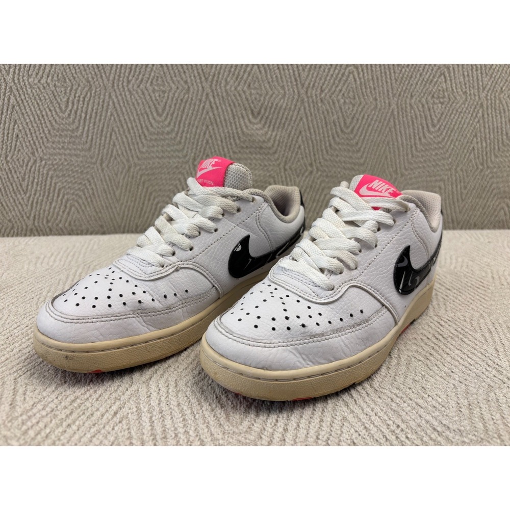Nike Court Vision Low Women's Size 5 White Pink Multi Swoosh Leather Shoes T115